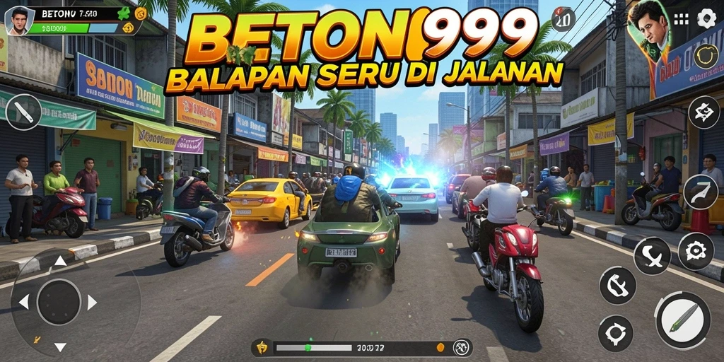Tampilan gameplay seru dari BETON999 saat balapan di trek menarik.
