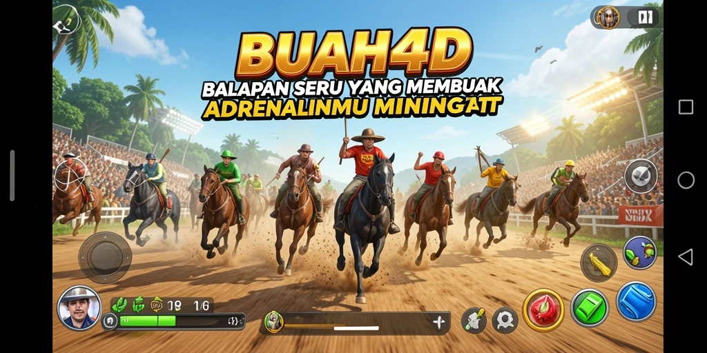 Screenshot gameplay BUAH4D menampilkan balapan yang intens dan mendebarkan.