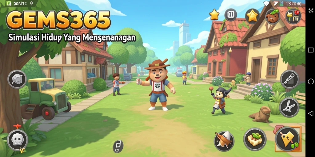 Tampilan gameplay <strong>GEMS365</strong> yang menarik dengan berbagai aktivitas simulasi.