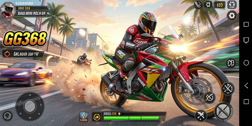 Tampilan screenshot <strong>GG368</strong> menampilkan aksi balap motor yang mendebarkan dan menawan.