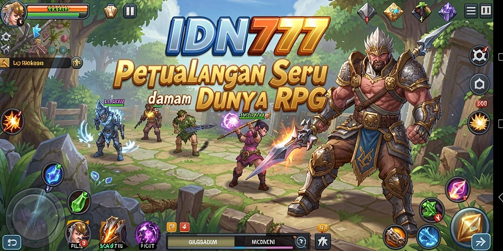 Tangkapan layar utama IDN777 menampilkan aksi pertempuran seru dalam dunia RPG.