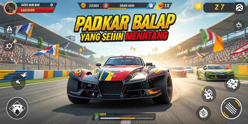 Tampilan gameplay seru KAKRP yang penuh aksi balapan.