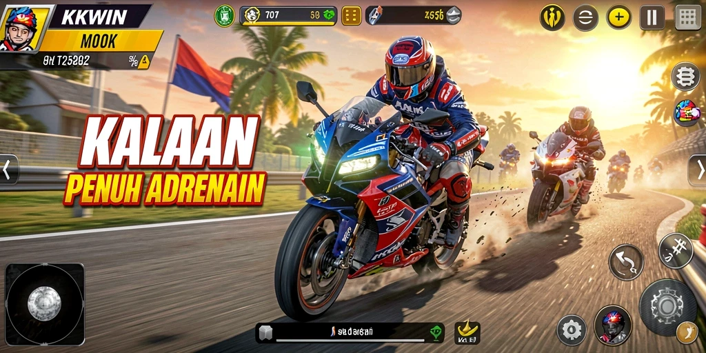 Tampilan screenshot KKWIN dengan aksi balapan yang mendebarkan.