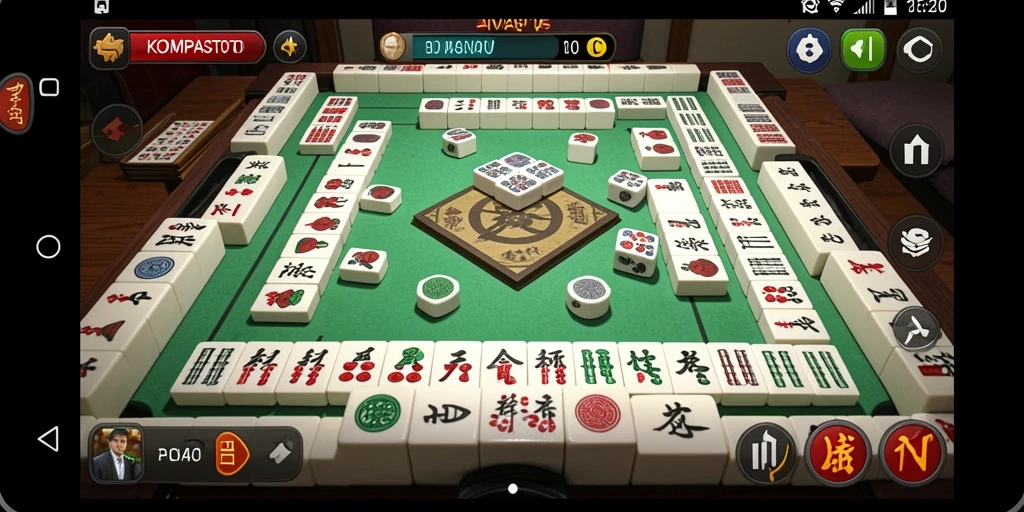 Screenshot gameplay <strong>KOMPASTOTO</strong> menunjukkan ubin Mahjong yang berwarna-warni dan menarik.