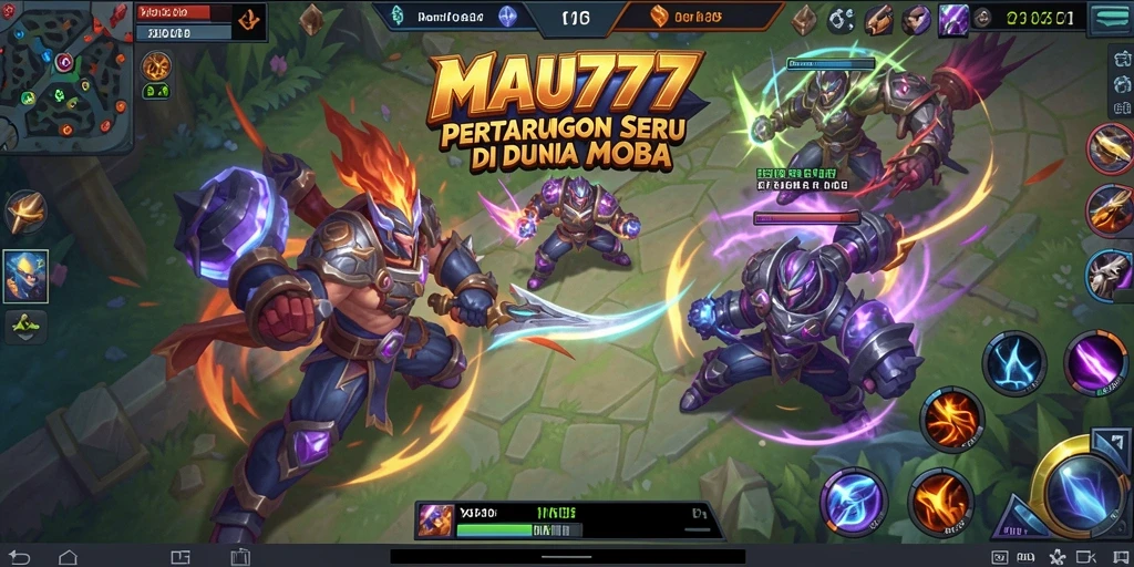 Screenshot intens dari aksi pertarungan dalam game MOBA MAU777.